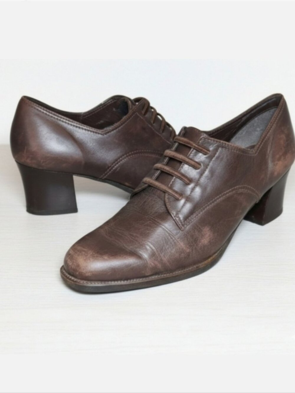 💠Vintage Aerosoles Oxford Leather Block Heels Academia Witch Size 6 Brown Shoes